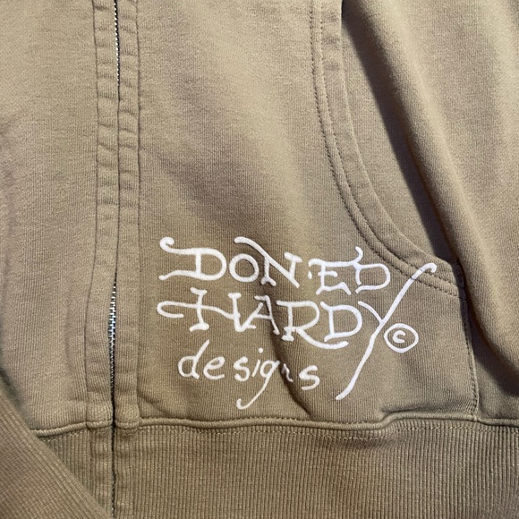 SOLD - Don Ed Hardy hooded sweater 2000s y2k beige graphic hoodie tattoo - Picture 4 of 11